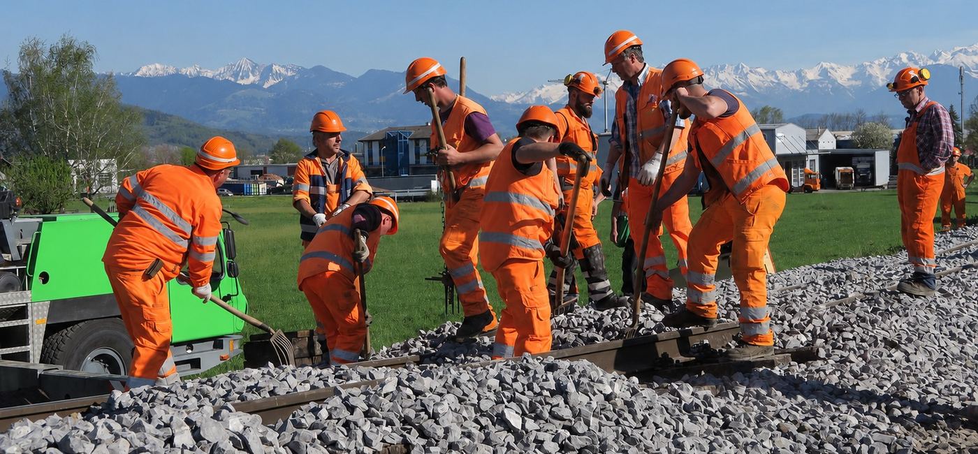 Équipe Safety Railway au travail sur la voie ferrée